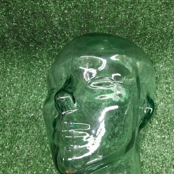Vintage Blue Green Tint Heavy Glass Mannequin Head Wig Hat Display - Picture 7 of 7